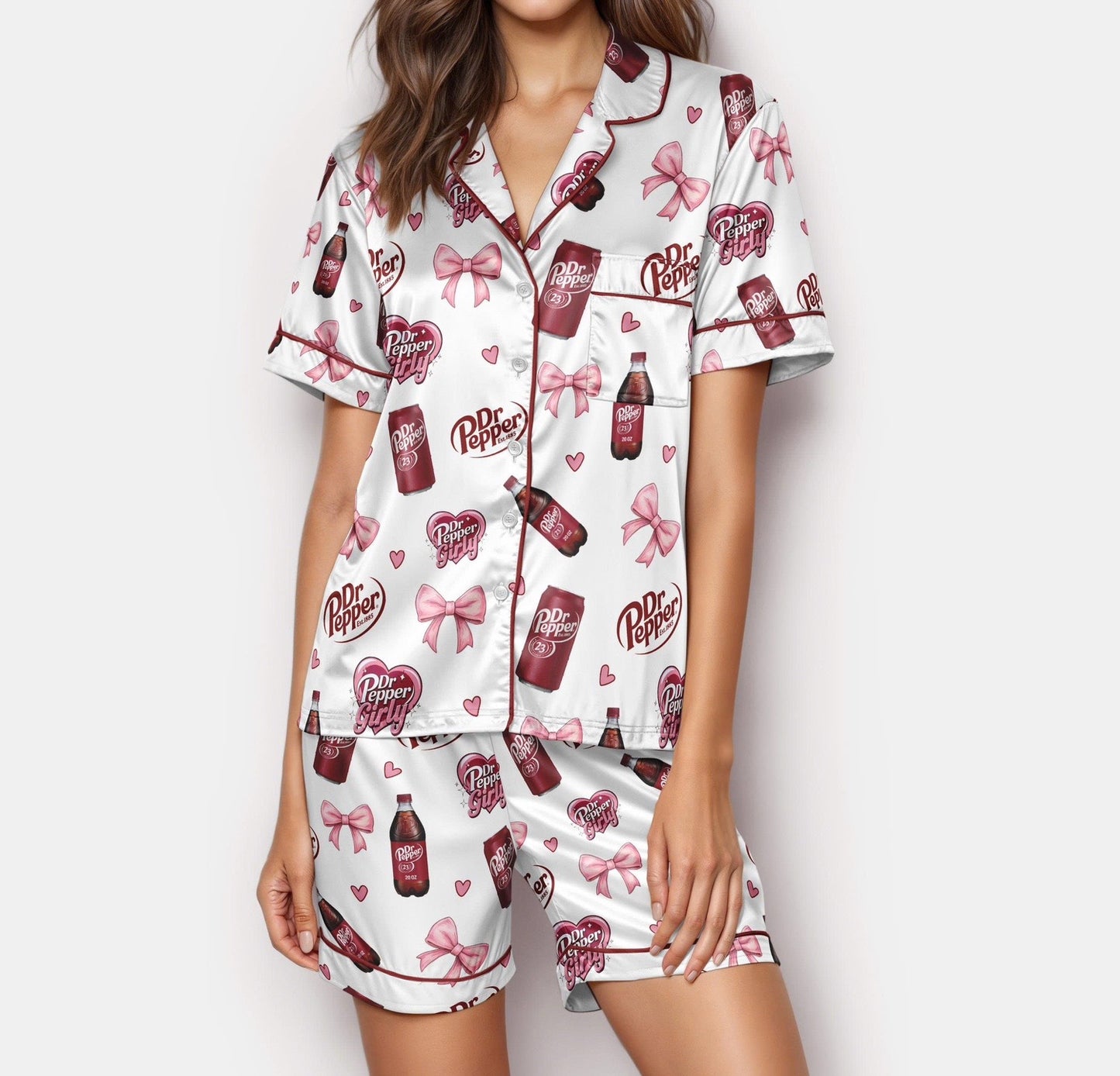 Dr Pepper Pink Bow Satin Pajamas for Women