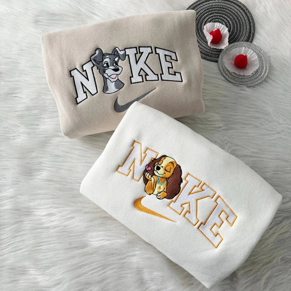 Cute Lady And The Tramp Disney Nike Embroidered Sweatshirts
