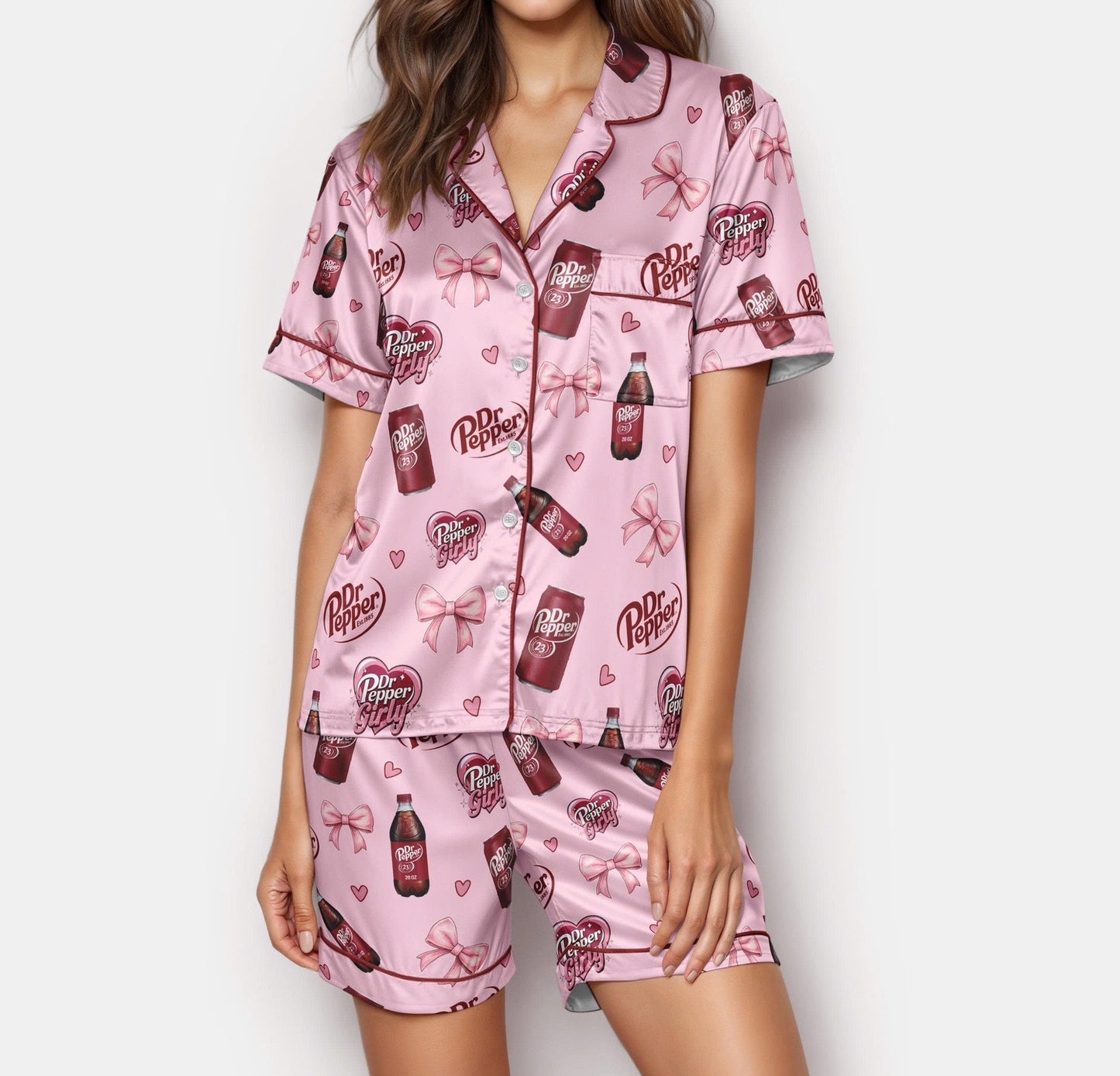 Dr Pepper Pink Bow Satin Pajamas for Women