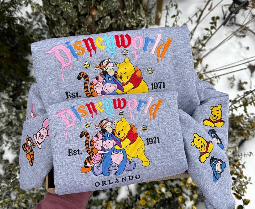 Vintage-Inspired Bear and Friends embroidered sweatshirt