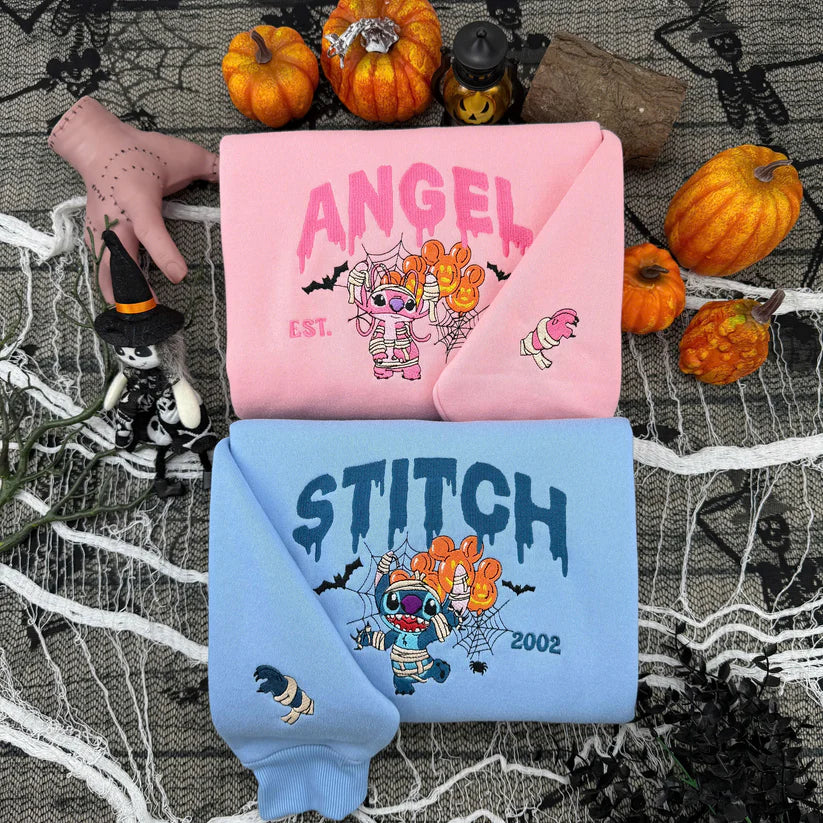 Stitch and Angel Embroidered Sweatshirt