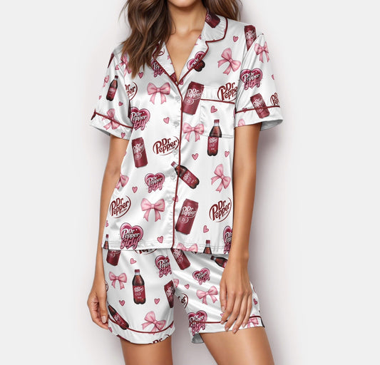 Dr Pepper Pink Bow Satin Pajamas for Women