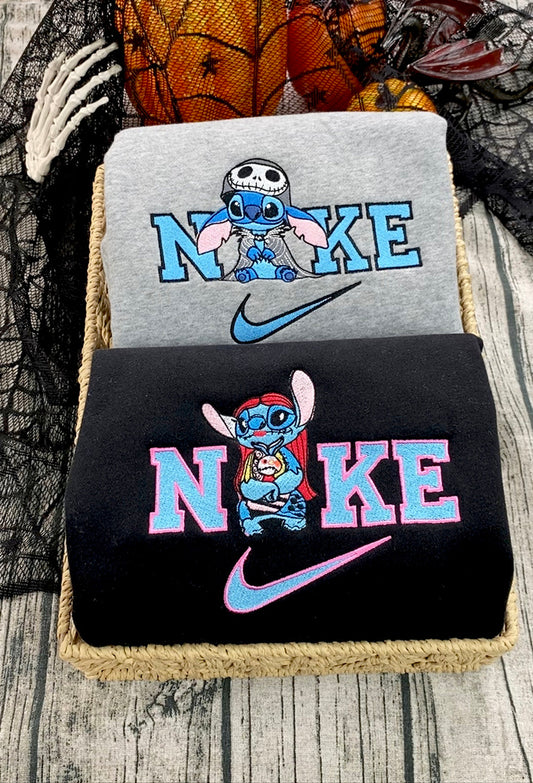 Stitch And Angel As Jack Sally Embroidered Sweatshirt