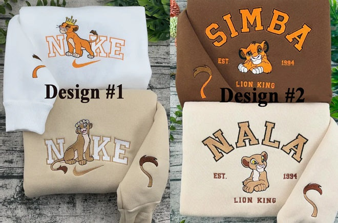 Simba And Nala Couple Embroidered Sweatshirt
