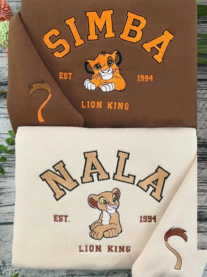 Simba And Nala Couple Embroidered Sweatshirt
