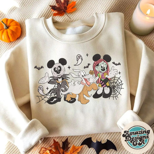 Mickey Minnie Jack Skellington Sally Halloween embroidered sweatshirt