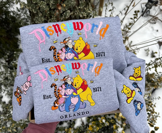 Vintage-Inspired Bear and Friends embroidered sweatshirt