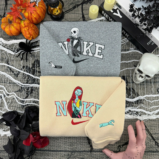 Jack and Sally Embroidered Sweatshirt NEW